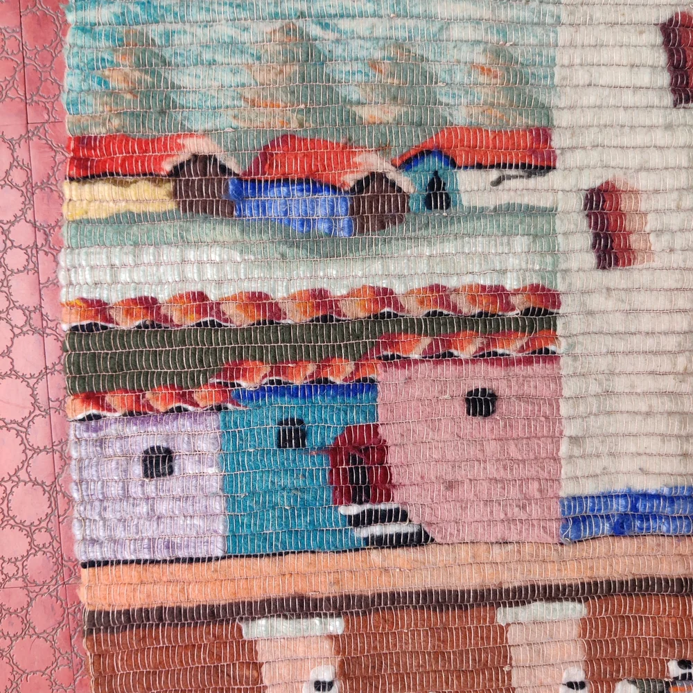 Peru Hand Woven Wool Tapestry Wall Art Blanket Church Village Community 66 x 45